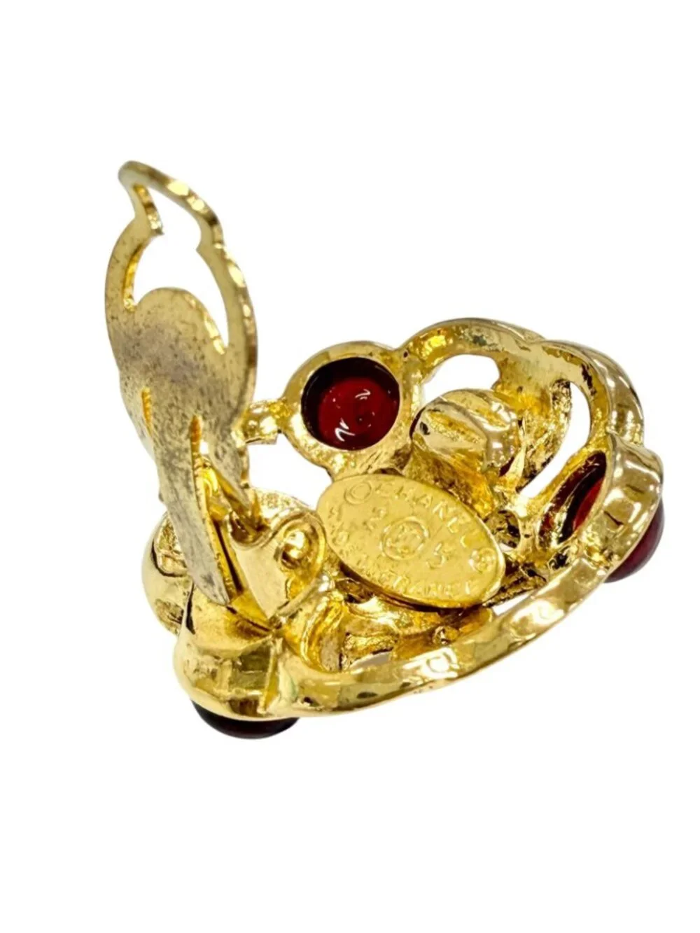 Chanel Vintage 25 Gripoix CC Logo Earrings Gold Red French